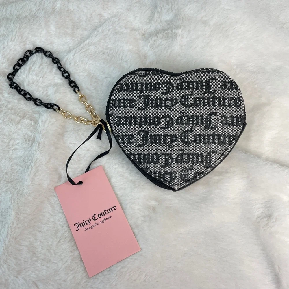 NEW‎ Juicy Couture Gothic Logo Wallet and Heart Coin Purse Set Black